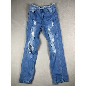 Between Us Blue Distressed Straight Leg Jeans Frayed Waistband Size 5 Mens